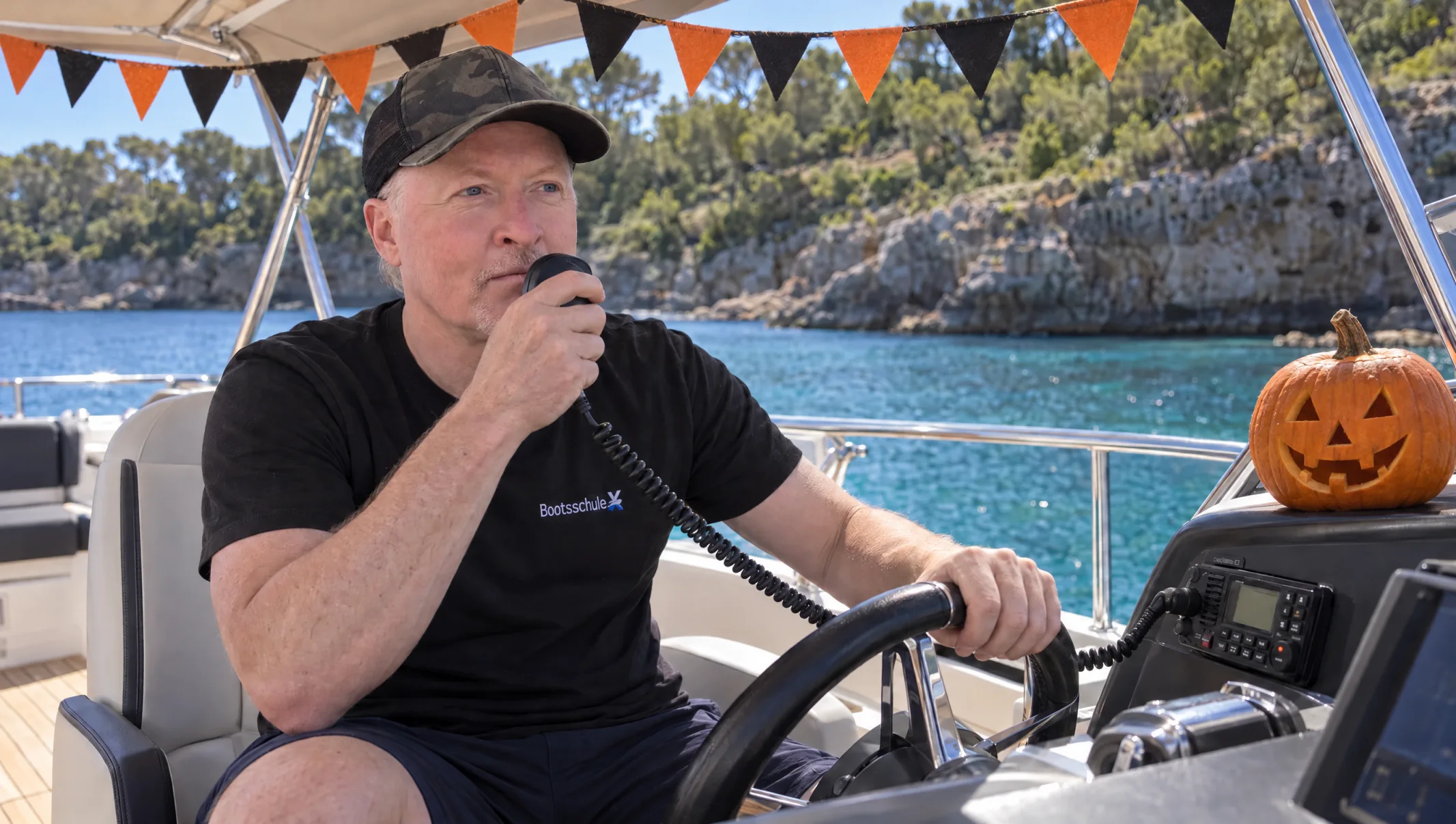 Joey Kelly beim Funken auf einem Motorboot vor Mallorca