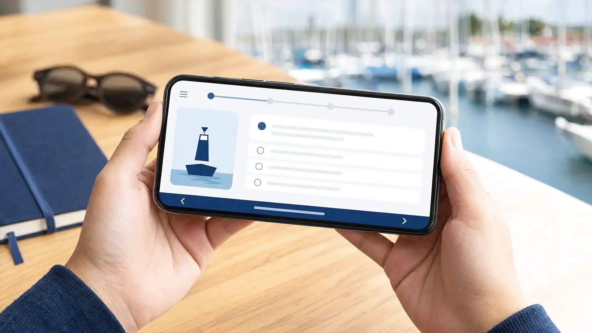 Smartphone zeigt Prüfungsfragen für SBF See und SBF Binnen