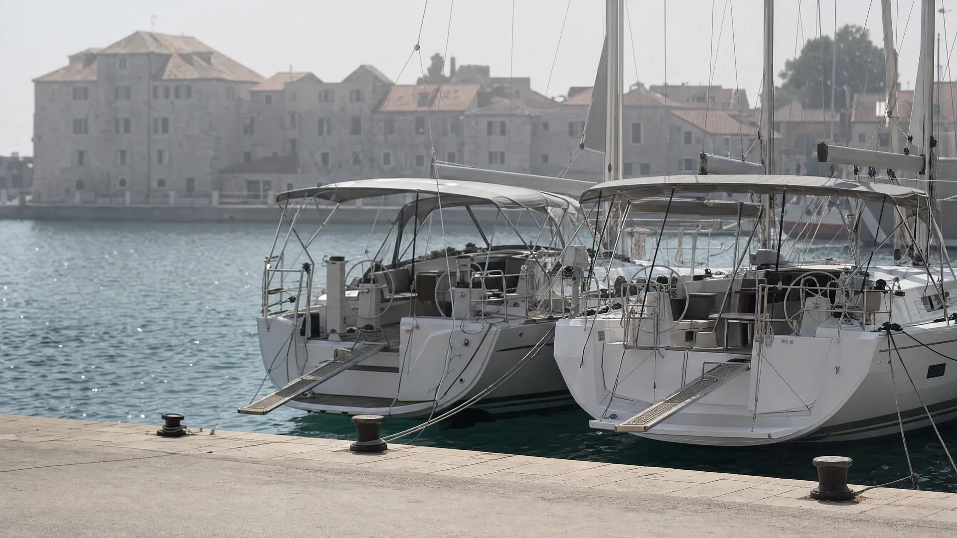Bug einer Charteryacht in einer Mittelmeer-Marina als Symbolbild für den internationalen Bootsführerschein