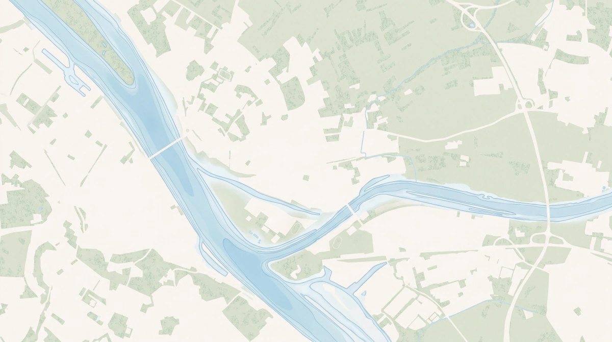 Stilisierte Karte von oben: der Main trifft von Osten auf den Rhein